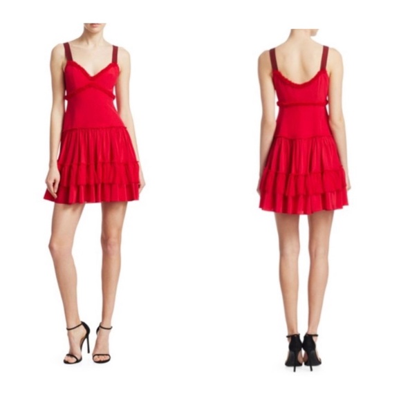 Cinq a Sept Livia Tiered Cherry Red Mini Dress